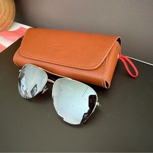 Brown Leather Sunglasses Case with Silver Aviator Sunglasses